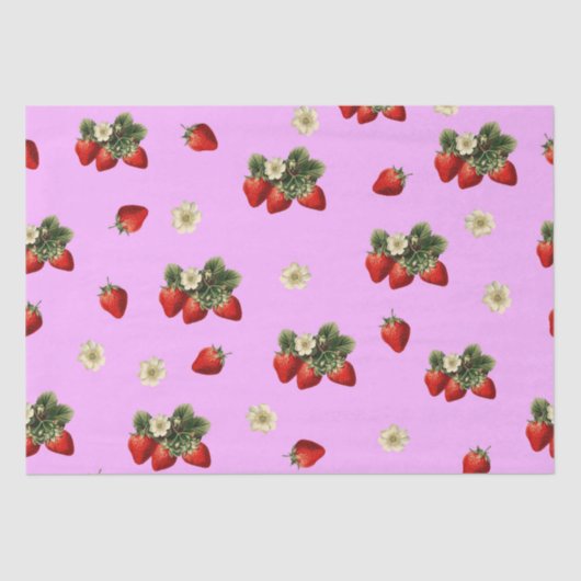 Aardbeienweefselpapier met bloesems op roze tissuepapier (Voorkant)