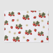 Aardbeienweefselpapier met bloesems op wit