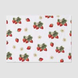 Aardbeienweefselpapier met bloesems op wit tissuepapier