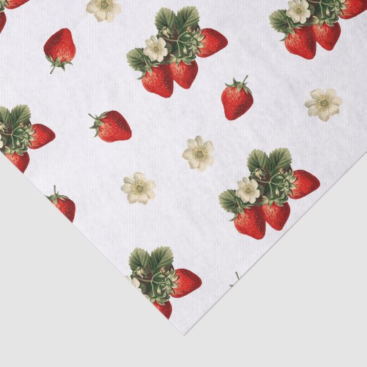 Aardbeienweefselpapier met bloesems op wit tissuepapier (Detail)