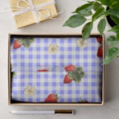 Aardbeienweefselpapier op blauwe gingham tissuepapier (Geschenk)