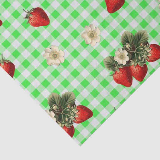 Aardbeienweefselpapier op groene gingham tissuepapier (Detail)