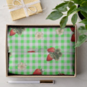 Aardbeienweefselpapier op groene gingham tissuepapier (Geschenk)