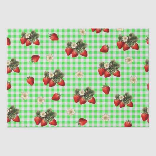 Aardbeienweefselpapier op groene gingham tissuepapier (Voorkant)