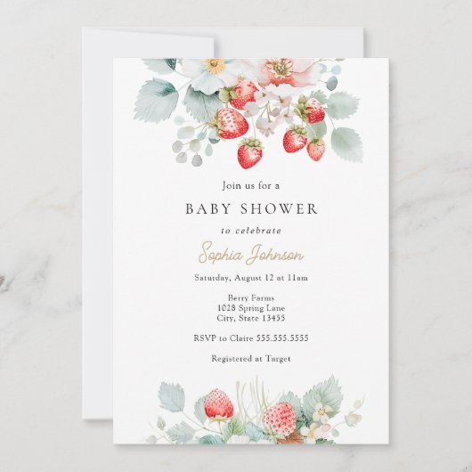 Aardbeienwijnstokken bessenzoet Baby shower Kaart (Voorkant)