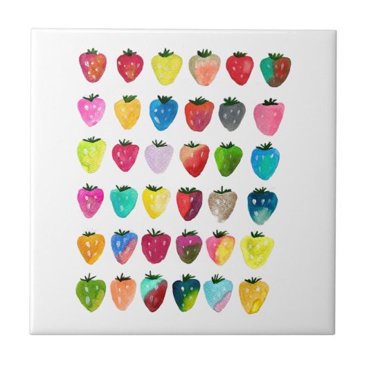 Aardbeienzoetheid waterverf schattige vruchten tegeltje (Voorkant)