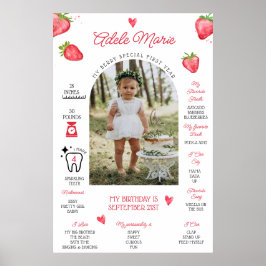 Aardbeifoto Eerste Verjaardag Mijlpaal Poster