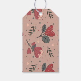 Aardbeihartbloemen, groenblijvende takken cadeaulabel