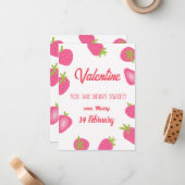 Aardbeimeisje fijne Valentijnsdag Notitiekaartje (Voorkant / Achterkant in situ)