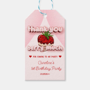 Aardbeimeisje Roze Verjaardag Hartelijk Dank Cadeaulabel