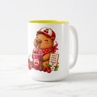 Aardbeimelk Capybara | Schattige Kawaii Capybara D Tweekleurige Koffiemok