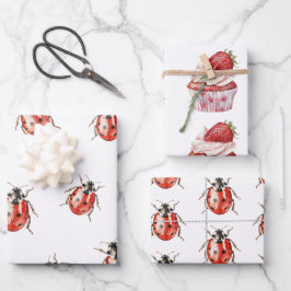 Aardbeimuffintaart Lieveheersbeestjes Verjaardag Inpakpapier Vel