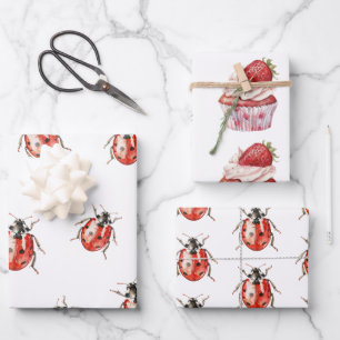Aardbeimuffintaart Lieveheersbeestjes Verjaardag Inpakpapier Vel
