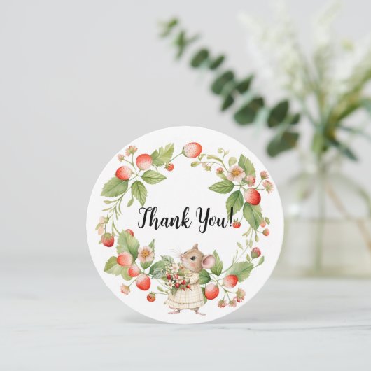 Aardbeimuis Baby shower-dank u kaart (Staand voorkant)