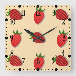 Aardbeipatroon voor fruit zomer goede sfeer vierkante klok