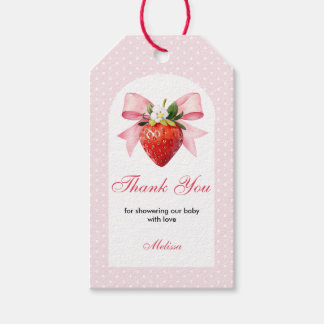 Aardbeiroze Coquette Baby Shower Bedankt Cadeaulabel