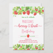 aardbeiroze Floral Berry eerste verjaardag Kaart (Voorkant)