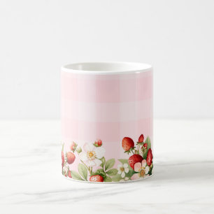 Aardbeiroze geruite babyshower koffiemok