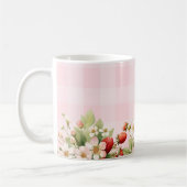 Aardbeiroze geruite babyshower koffiemok (Links)