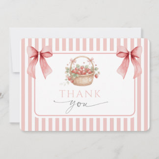 Aardbeiroze gestreepte strik meisje baby shower bedankkaart