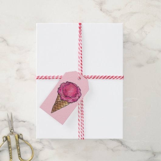 Aardbeiroze ijsschuimsteen cadeaulabel (Met Touw)