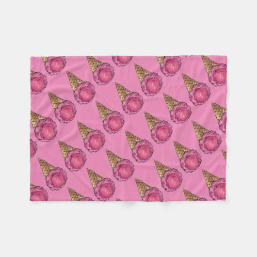 Aardbeiroze ijsschuimsteen fleece deken (Voorkant (Horizontaal))