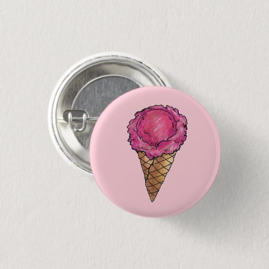 Aardbeiroze ijsschuimsteen ronde button 3,2 cm (Voorkant /achterkant)