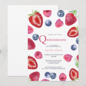 aardbeiroze Quinceanera Birthday Kaart (Voorkant / Achterkant)