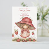 Aardbeismeisje verjaardagsuitnodiging kaart (Staand voorkant)