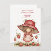 Aardbeismeisje verjaardagsuitnodiging kaart (Voorkant / Achterkant)