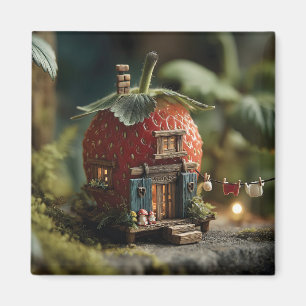 Aardbeisprookjeshuis met miniatuur waslijn magneet