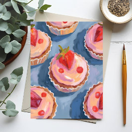 Aardbeitaartjes | Vruchtwaterverf Viering Briefkaart