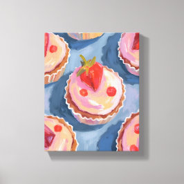 Aardbeitaartjes | Vruchtwaterverf Viering Canvas Afdruk