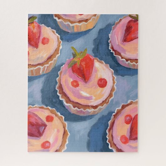 Aardbeitaartjes | Vruchtwaterverf Viering Legpuzzel (Verticaal)