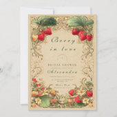 Aardbeituin Cottagecore Bruiloftsborrel Kaart (Voorkant)