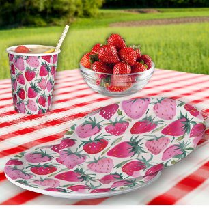 Aardbeivelden zomers picknick roze papieren bordje
