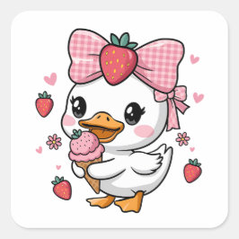 Aardbeizomer gans vierkante sticker