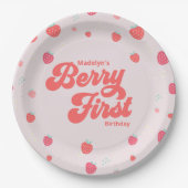 Aardbery Berry First Birthday Summer Napkins Papieren Bordje (Voorkant)