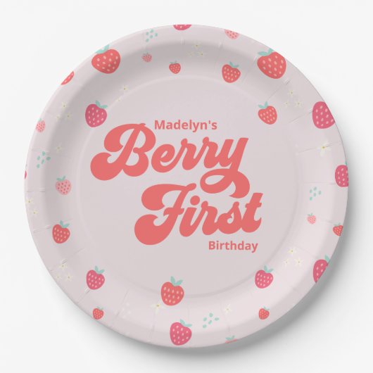 Aardbery Berry First Birthday Summer Napkins Papieren Bordje (Voorkant)