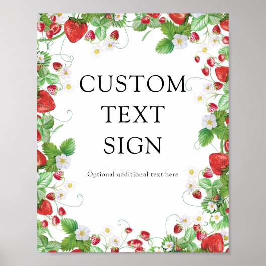 Aardbes Berry Sweet | Aangepast Baby shower tekst Poster (Voorkant)