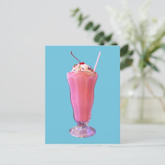 Aardbes Milkshake Briefkaart (Staand voorkant)
