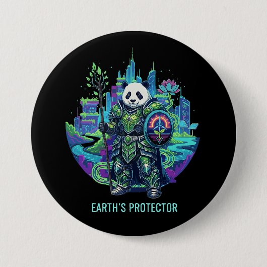 Aardbeschermer Panda Ridder | Solarpunk Eco Ronde Button 7,6 Cm (Voorkant)