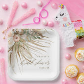 Aardbevruchte Pampas Grass Floral Wedding Bridal P Papieren Bordje (Feest)