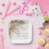 Aardbevruchte Pampas Grass Floral Wedding Bridal Papieren Bordje (Feest)