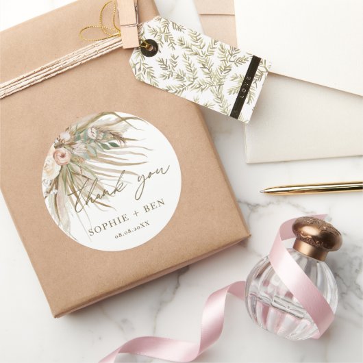 Aardbevruchte Pampas Grass Floral Wedding Favor Ronde Sticker (Geschenken)
