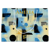 Aardblauw & Goud Abstracte Geometrische Gift Bag Groot Cadeauzakje (Voorkant)