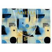 Aardblauw & Goud Abstracte Geometrische Gift Bag Groot Cadeauzakje (Achterkant)