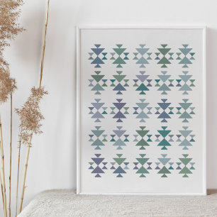 Aardblauw groen geometrische driehoek Aztec Patroo Poster