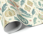 Aardblauw patroon Kerst ornamenten en bladeren Cadeaupapier (Rol Hoek)