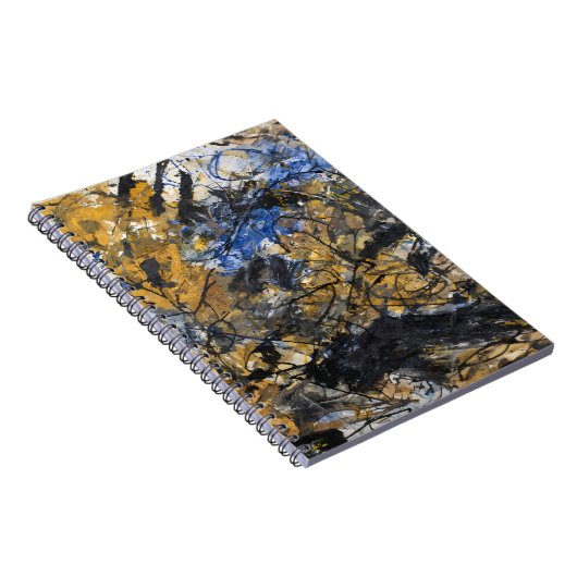 Aardblauw zwart goud Abstracte chaos Notitieboek (Rechterzijde)